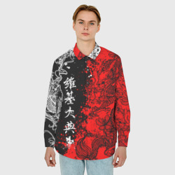 Мужская рубашка oversize 3D Драконы и цветы - фото 2