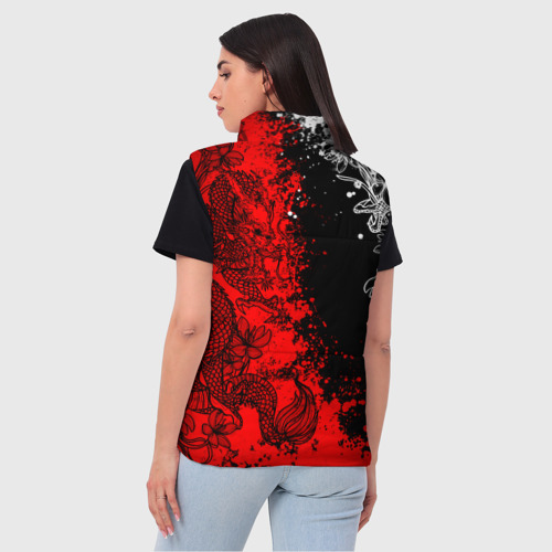 Женский жилет утепленный 3D Драконы и цветы, цвет черный - фото 4