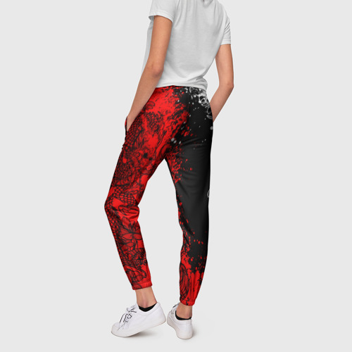Женские брюки 3D с принтом Драконы и цветы, вид сзади #2