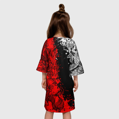 Детское платье 3D с принтом Драконы и цветы, вид сзади #2