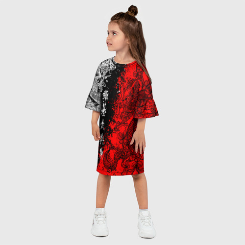 Детское платье 3D с принтом Драконы и цветы, фото на моделе #1