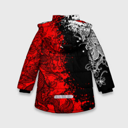 Куртка с принтом Драконы и цветы для любого человека, вид сзади №1. Цвет основы: черный