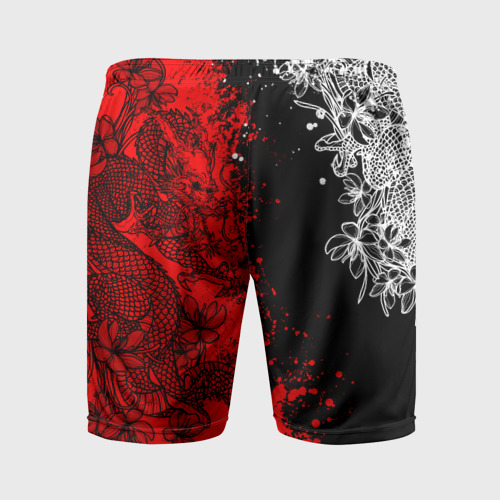 Мужские шорты спортивные с принтом Драконы и цветы, вид сзади #1