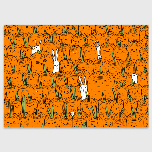 Поздравительная открытка Милые кролики в морковном поле, цвет белый