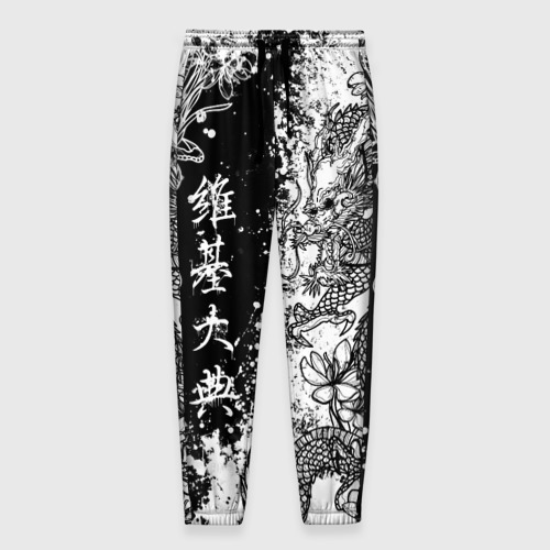 Мужские брюки с принтом Цветы и драконы, вид спереди №1
