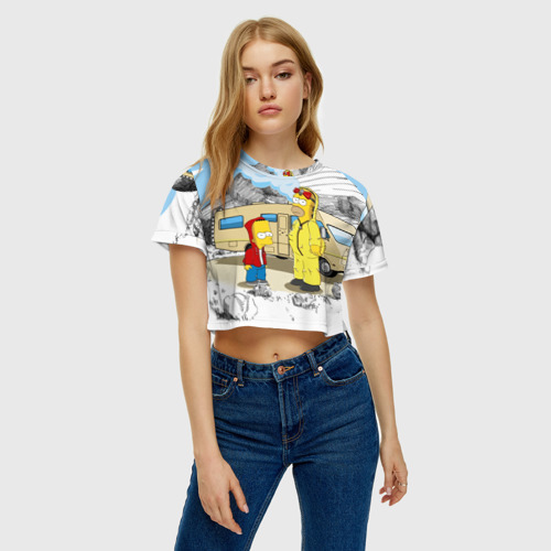 Женская футболка Crop-top 3D Барт Симпсон и его папаша, цвет 3D печать - фото 3