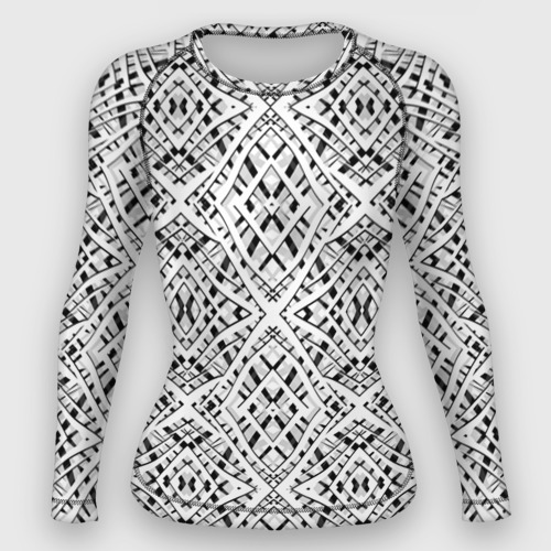 Женский рашгард 3D с принтом Геометрический узор в серо белых тонах, вид спереди #2