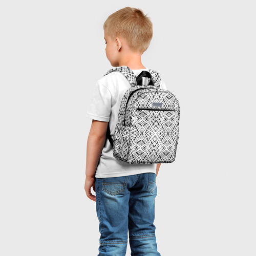 Детский рюкзак 3D с принтом Геометрический узор в серо белых тонах, фото на моделе #1