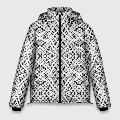 Мужская зимняя куртка 3D с принтом Геометрический узор в серо белых тонах, вид спереди #2