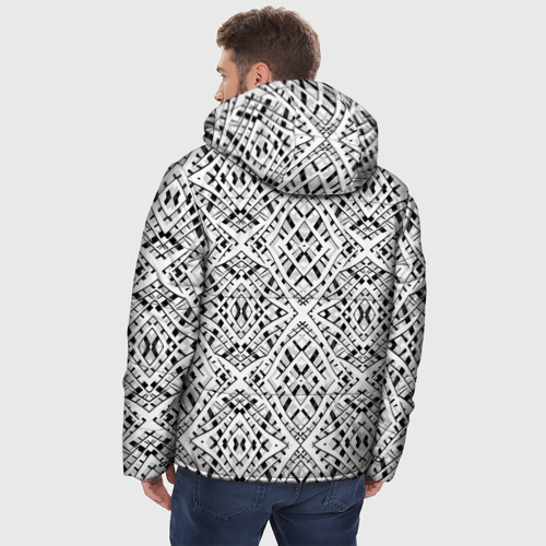 Мужская зимняя куртка 3D с принтом Геометрический узор в серо белых тонах, вид сзади #2