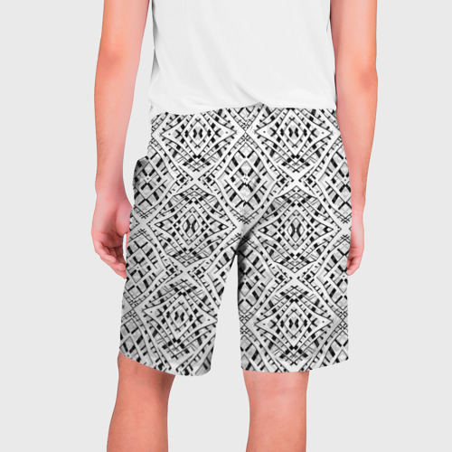 Мужские шорты 3D с принтом Геометрический узор в серо белых тонах, вид сзади #1