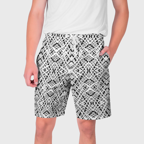 Мужские шорты 3D с принтом Геометрический узор в серо белых тонах, вид спереди #2