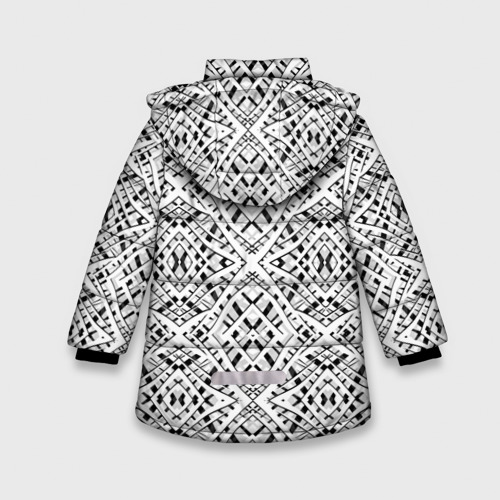Зимняя куртка для девочек 3D с принтом Геометрический узор в серо белых тонах, вид сзади #1