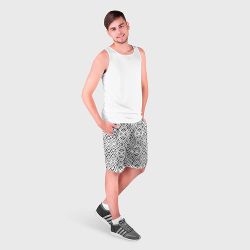 Мужские шорты 3D с принтом Геометрический узор в серо белых тонах, фото на моделе #1