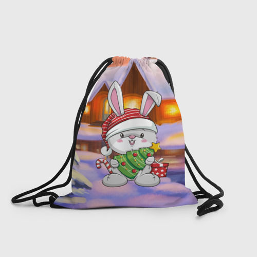 Рюкзак-мешок 3D Новый год - зайчик с елочкой