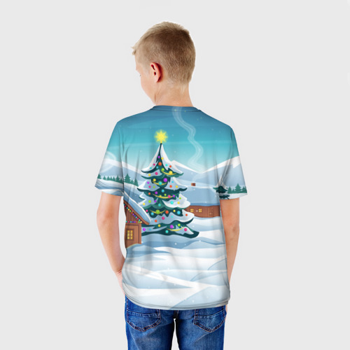 Детская футболка 3D с принтом Зайка - Новый год  2023, вид сзади #2