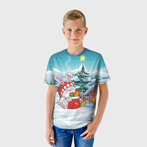 Детская футболка 3D с принтом Зайка - Новый год  2023, фото на моделе #1