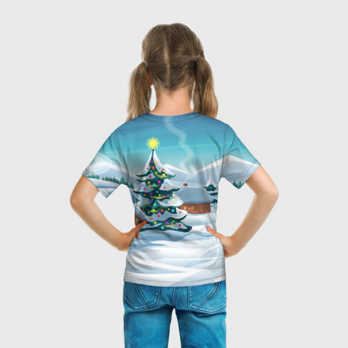 Детская футболка 3D с принтом Зайка - Новый год  2023, вид сзади #2