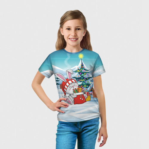Детская футболка 3D с принтом Зайка - Новый год  2023, вид сбоку #3