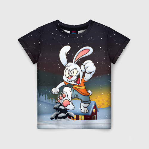 Детская футболка 3D с принтом Счастливый   заяц  2023, вид спереди #2
