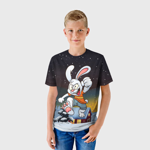 Детская футболка 3D с принтом Счастливый   заяц  2023, фото на моделе #1