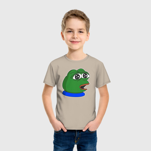 Детская футболка хлопок с принтом Лягушонок Пепе удивлён, фото на моделе #1