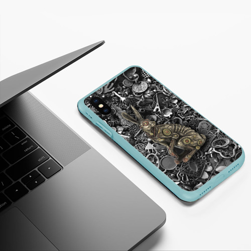 Чехол для iPhone XS Max матовый Металлический заяц - стимпанк, цвет мятный - фото 5