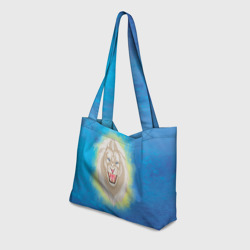 Пляжная сумка 3D Белый огненный лев на фоне синего - фото 2