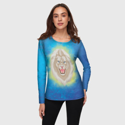 Женский лонгслив 3D Белый огненный лев на фоне синего - фото 2
