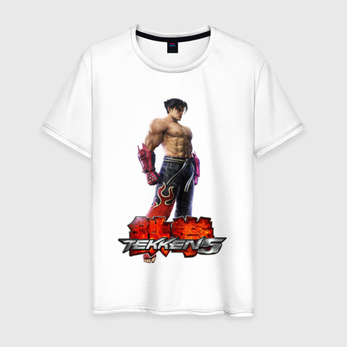 Мужская футболка из хлопка с принтом Tekken 5 — Jin Kazama, вид спереди №1