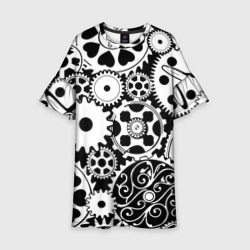 Детское платье 3D Шестеренки в черно-белом стиле