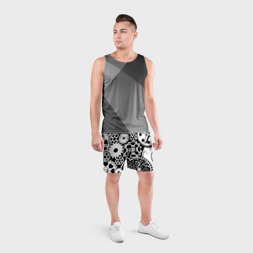 Мужские шорты спортивные Шестеренки в черно-белом стиле, цвет 3D печать - фото 4