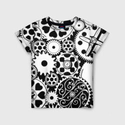 Детская футболка 3D Шестеренки в черно-белом стиле