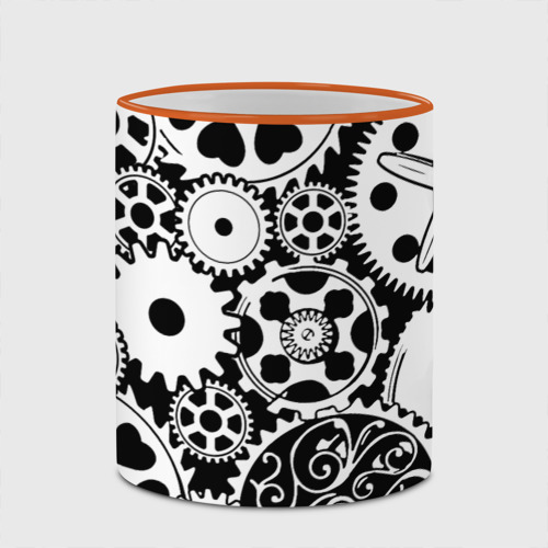 Кружка с полной запечаткой Шестеренки в черно-белом стиле, цвет Кант оранжевый - фото 4