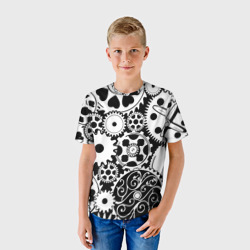 Детская футболка 3D Шестеренки в черно-белом стиле - фото 2