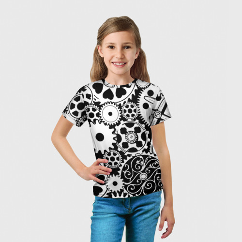 Детская футболка 3D Шестеренки в черно-белом стиле, цвет 3D печать - фото 5