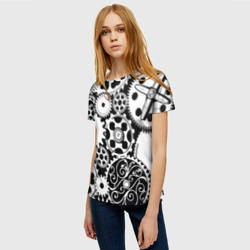 Женская футболка 3D Шестеренки в черно-белом стиле - фото 2