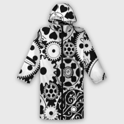 Мужской дождевик 3D Шестеренки в черно-белом стиле