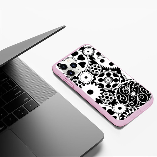 Чехол для iPhone 11 Pro Max матовый Шестеренки в черно-белом стиле, цвет розовый - фото 5