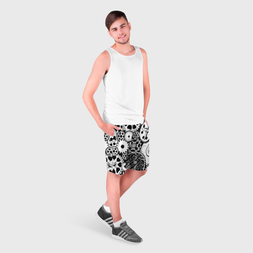 Мужские шорты 3D Шестеренки в черно-белом стиле, цвет 3D печать - фото 3