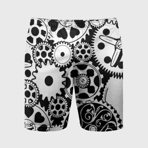 Мужские шорты спортивные Шестеренки в черно-белом стиле, цвет 3D печать