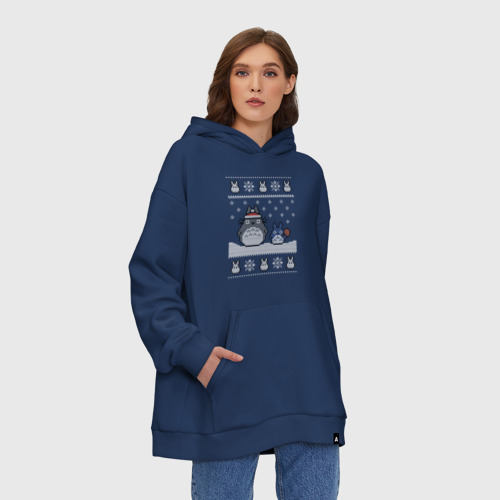 Худи SuperOversize хлопок Новогодние тоторики - ugly sweater, цвет темно-синий - фото 4