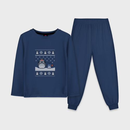 Детская пижама с лонгсливом из хлопка с принтом Новогодние тоторики - ugly sweater, вид спереди №1
