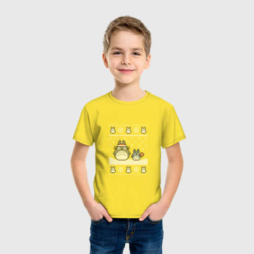 Детская футболка хлопок Новогодние тоторики - ugly sweater, цвет желтый - фото 3