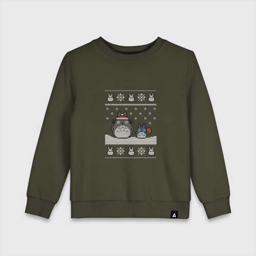 Детский свитшот хлопок Новогодние тоторики - ugly sweater, цвет хаки