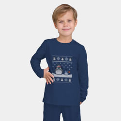 Пижама с принтом Новогодние тоторики - ugly sweater для ребенка, вид на модели спереди №2. Цвет основы: темно-синий
