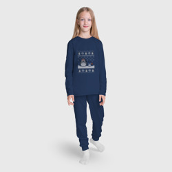 Пижама с принтом Новогодние тоторики - ugly sweater для ребенка, вид на модели спереди №3. Цвет основы: темно-синий