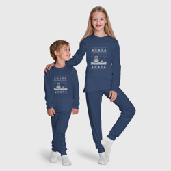 Пижама с принтом Новогодние тоторики - ugly sweater для ребенка, вид на модели спереди №5. Цвет основы: темно-синий