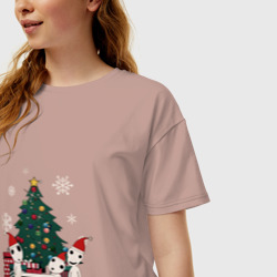 Женская футболка хлопок Oversize Новогодние Кодама - фото 2
