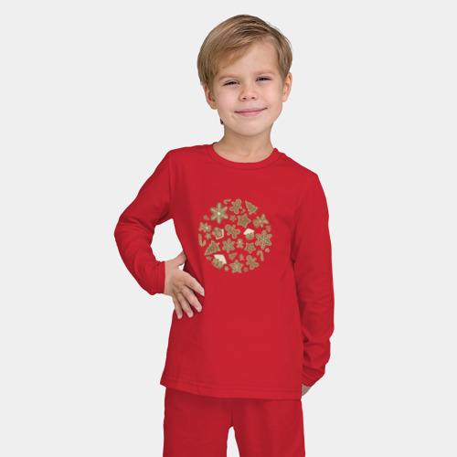 Детская пижама с лонгсливом хлопок Имбирные пряники, цвет красный - фото 3